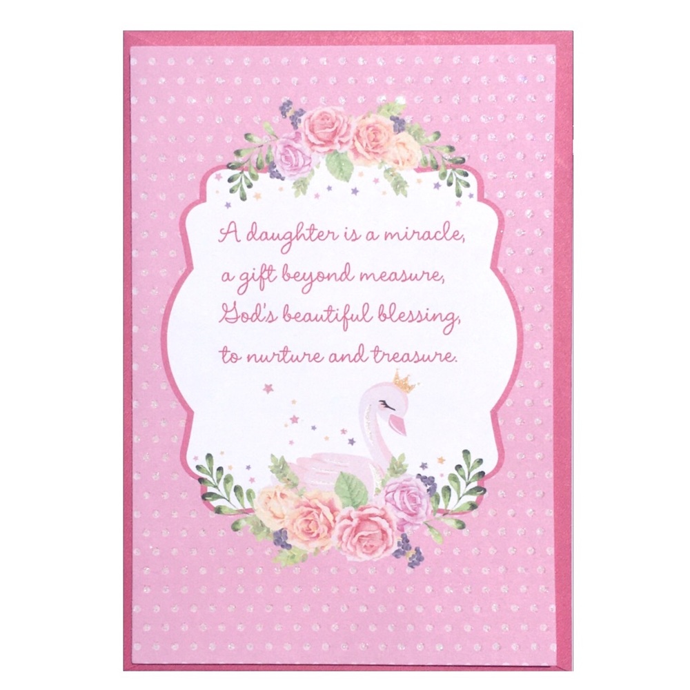 Floral Swan Congratulations Baby Shower Girl Shower Greeting Card (J3645)